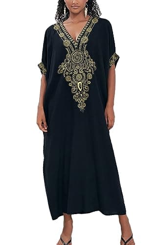 L-Peach Femme Broderie Plage Caftan Chemise de Nuit Bohomian Kimono Vêtements de Nuit Sarong Paréo