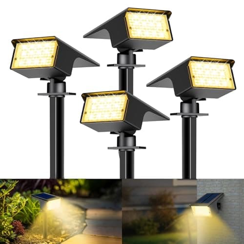 kolpop Lot de 4 Spot Solaire Exterieur, 77 LED Lampe Solaire Exterieur Jardin Puissante avec 3 Modes d'Éclairage, Lumiere Solaire Exterieur IP65 Étanche pour Jardin Allée Chemin, Blanc Chaud