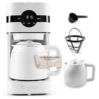 Barista Machine à café filtre avec verseuse isolante | Machine à café filtre avec écran tactile & fonction minuterie | Avec filtre permanent & 900W | Réservoir d'eau de 1,25 litre pour 8 tasses