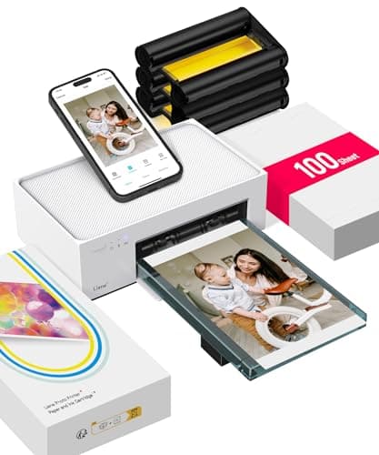 Liene Imprimante Photo (10x15cm) + Paquet avec 100 Feuilles, pour iOS/Android/PC, Imprimante Photo de Haute Qualité Instantané, 300DPI Sublimation Thermique