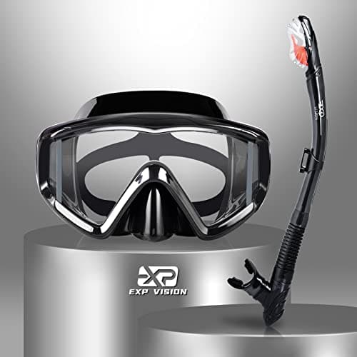 Ensemble de Tuba Sec, Masque de plongée Pano à 3 fenêtres, Lunettes de plongée et Tuba antibuée, équipement Professionnel de Masque de plongée avec Tuba pour Adultes (A-Noir)