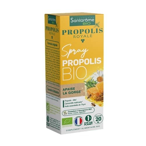 Santarome Bio - Spray Propolis Bio - Apaise la gorge - Complément alimentaire immunité - A base de Plantes & de Propolis - 20 ml - France