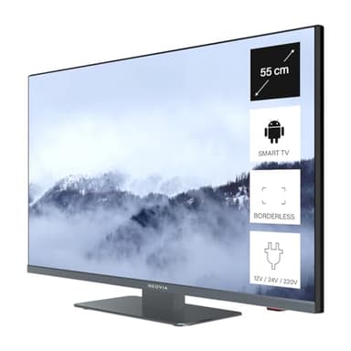Neovia Smart TV 22" (55 cm) Borderless - Android Connecté Internet WiFi avec Bluetooth - 12V/24V/220V - Camping Car Camion Fourgon Poids Lourd Caravane Bateau Cuisine - Garantie 2 Ans