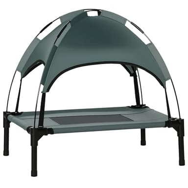 PawHut Lit Chien sureleve avec Parasol, lit de Camp Chien Chat sur Pieds Tissu Oxford Respirant, Anti-UV Cadre en métal Sac de Transport Inclus Couchage extérieur pour Chat 161 x 46 x 61 cm Gris Noir