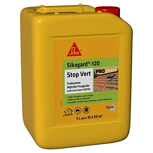 SIKA - Traitement algicide et fongicide - Nettoyant désincrustant - Sikagard 120 Stop Vert - Prêt à l'emploi - Elimine algues et lichens - Mur - Toiture - Terrasse - Façade - Dallage - 5L