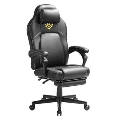 SONGMICS HOME Fauteuil Gaming, Chaise de Bureau Ergonomique avec Repose-Pieds, Chaise Gamer avec Appui-tête, PU, Hauteur Réglable, Noir d’Encre OBG072B01