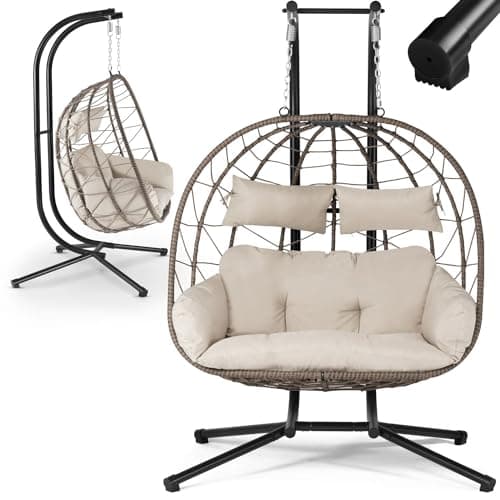 Fauteuil Suspendu Double Aria de Juskys - Fauteuil Suspendu en polyrotin avec Support & Coussins - balancelle pour Deux Personnes - Fauteuil d'extérieur/d'intérieur - Panier XXL Gris