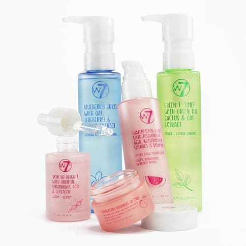 W7 Coffret de Soin de la Peau - Routine Quotidienne en 5 Étapes - Crème Hydratante, Sérum, Tonique, Nettoyant et Masque pour les Lèvres