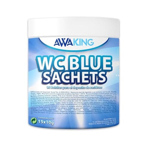 AWAKING Pastilles WC Chimique Pour Camping-Car 15 Blue Sachets | Nettoyage en profondeur et désodorise. Formule concentrée et arôme frais, réservoir d'eau noire, caravane, camping-car