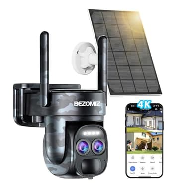 [8X Zoom] 4K Camera Surveillance WiFi Exterieure/Interieure sans Fil avec Double Objectif Suivi automatique,avec Panneau Solaire,360°PTZ Détection Humaine,Nocturne Couleur,Sirène,Audio Bidirectionnel