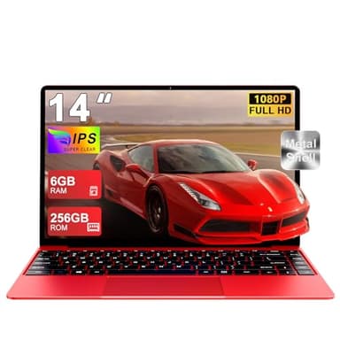 NOTODD Ordinateur Portable 14 Pouces Win11 256Go SSD Soutien Extension 1TB,Pc Portable Celeron N4020 Pas Cher FHD 1080 5G WiFi BT4.2 inclut Souris sans Fil&AZERTY Clavier Couverture-Rouge