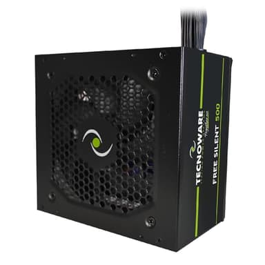 Tecnoware Power Systems - Alimentation ATX 500W - Ventilateur 12 cm Ultrasilent - 2 x SATA, 1 x 24 Pôles, 1 x 12V 4+4 Pôles, 2 x Molex - Protection contre Surtensions, Noir, Taille 500