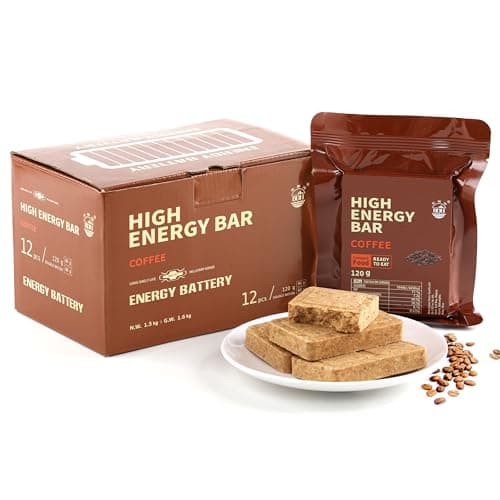 Lot de 12 barres de ration alimentaire d'urgence - Saveur café compressé - Pour le camping, la randonnée, les tempêtes de neige, les tremblements de terre, les catastrophes - Durée de vie de 20 ans