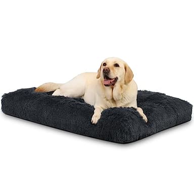 KSIIA Panier pour Chien Grande Taille, XXL, 122x74cm, Coussin Chien Lavable, Tissu Peluche Doux, Base antidérapante, Tapis Matelas Lit Chien Anti-Stress, Gris Foncé