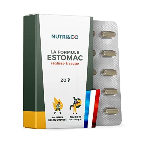 NUTRI & CO Formule Estomac - Inconfort Gastrique, Anti Reflux, Brûlures, Remontées Acides, Digestion Difficile - 100% Végétale Réglisse & Sauge - 20 gélules Vegan Nutri&Co - Fabriqué en France