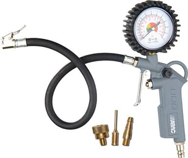 ABAC Pistolet de Gonflage de Pneus 3 Pièces pour Compresseur G-580, Comprenant un Gonfleur de Pneus avec Manomètre et 3 Embouts de Gonflage, Pression Max. 8 Bar