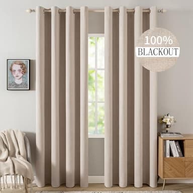 MIULEE Rideaux Opaques Rideaux isolants Thermiques avec Oeillets Rideau en Lin 100% Opaques Rideau occultants de Protection Contre Le Froid pour Le Salon Lot de 2, 140 x 225 cm Beige