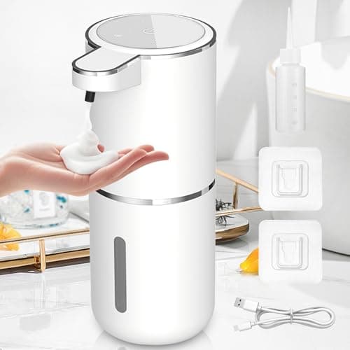 Distributeur de Savon Automatique,380ml sans Contact Distributeur Savon Cuisine,USB C Rechargeable Distributeur,4 Niveaux Réglables,Étanche IPX5, Adapté à la Cuisine, Salle de Bain