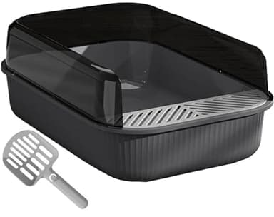 PawnTech Bac à Litière pour Chat XXL Esthétique 51x35x18 cm I Semi Ouverte - Anti-éclaboussure - Pelle de Nettoyage Inclus (Noir Sidéral)