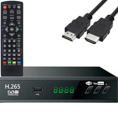 Retoo Récepteur DVB-T2 HD avec H.265 HEVC, récepteur numérique avec HDMI, péritel, fonction d'enregistrement PVR, Timeshift & USB, tuner TV Full HD pour télévision par câble, télécommande et câble