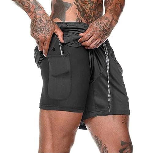 Short de Sport 2 en 1 Short Double Couche Respirant pour Homme avec Poches Sport Séchage de Sport avec Poche Base Layer Stretch