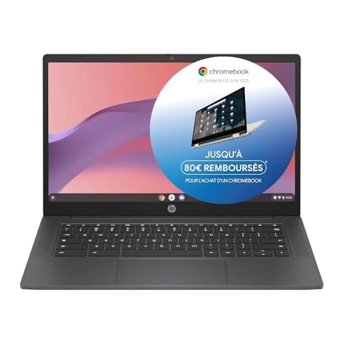 HP Chromebook 14a-nf0001sf Ordinateur Portable 14" HD, PC Portable (Intel Celeron N100, RAM 4 Go, Flash 128 Go, Intel Iris Xe, Chrome OS), Laptop Noir, Clavier AZERTY