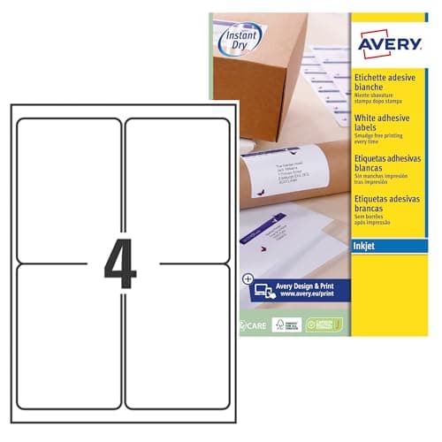 Avery Étiquettes Adressage Autocollantes Personnalisables 99,1 x 139 mm 100 Pièces Jet d'Encre