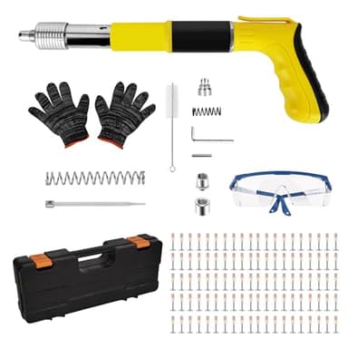 YHNDECO Pistolet à clous avec 100 clous ronds, 5 vitesses, mini pistolet à clous, pistolet à ongles pour ongles portable, silencieux réglable, en acier et béton
