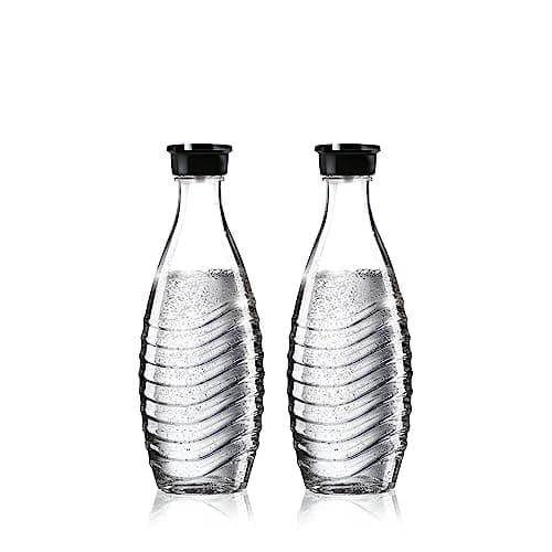 Sodastream Carafe en Verre : Bouteilles en Verre, compatibles avec Les gazéificateurs Crystal & Penguin, Transparent/Noir, 0,7 L, Lot de 2 (2 x 0,7 L), l'emballage Peut Varier