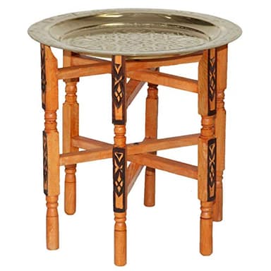 Casa Moro Table d´appoint orientale Artisant maricain Table en Bois avec plateau en Laiton 50Ø TA6062
