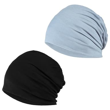 ASYKNM 2 Pack Bonnet Turban Chimio Femme Coton Stretch Bonnet de Nuit Chapeaux Bandeau Foulard Chimio Mode Musulmanes pour Perte de Cheveux Cancer Sortie Vacances