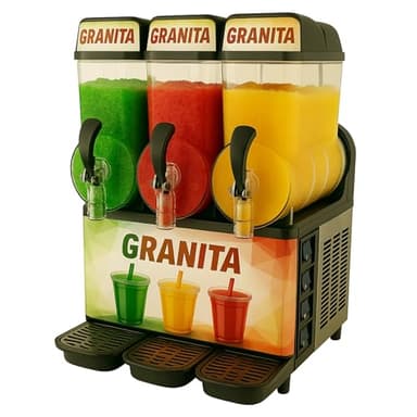 Machine à Granita Professionnelle 3 Cuves 12L – 1000W – Éclairage LED, Mode Nuit, Refroidissement -2°C – Inox – Idéal Bars, Snacks, Événements