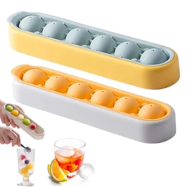 Grand Bac a Glacon, Lot de 2 bacs à glaçons en silicone avec couvercle, Glaçon 6 boules, Bacs à Glaçons Carrés Faciles à Retirer, peu encombrant et empilable, pour Whisky, Boissons