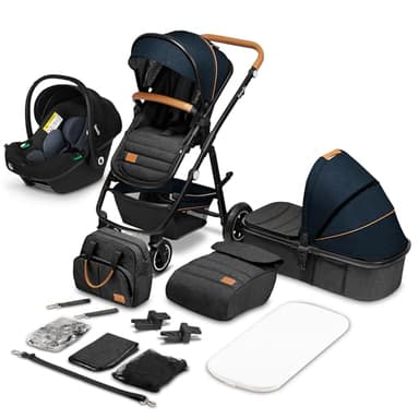 LIONELO Amber 3 in 1 poussette multifonctionnellle, landau, ensemble poussette avec siège sport et nacelle fixe, sac, moustiquaire, couvrir, feuille de pluie mit siege auto