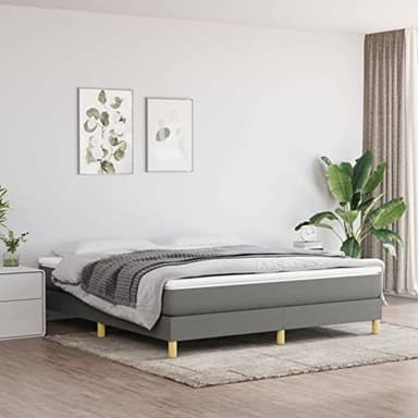 JUNZAI Sommier Tapissier,Matelas Et Sommier,Lit avec Sommier Et Matelas,Sommier à Ressorts de lit Gris foncé 180x200 cm Tissu