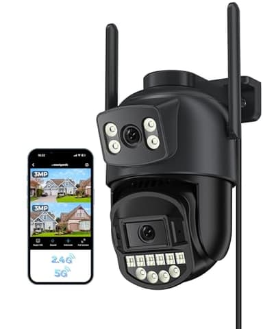 Reobiux Camera Exterieur, avec Double Objectif 6MP,2.4/5G Caméra De Surveillance Exterieur,Camera Surveillance WiFi,360°,PTZ,Ethernet rj45,Vision Nocturne,Audio Bidirectionnel,Détection Humaine, IP66