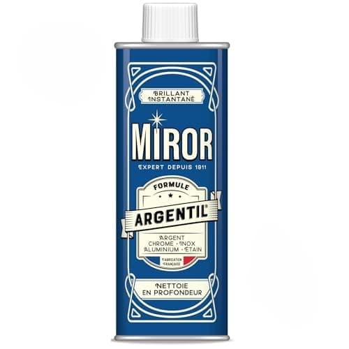 Miror Argentil - Nettoyant Inox, Argent, Chrome, Etain brillant, Nickel, Aluminium Et Acier - Nettoie & Fait Briller - Efficace Pour Argent Et Métal - Anti-oxydant - Fabriqué En France - Facon 250mL