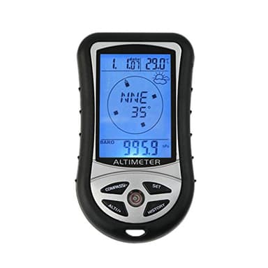 GuDoQi Boussole Altimètre Numérique, Multifonction 8 en 1 avec Rétroéclairage, Prévisions Météo, Calendrier D'horloge, Mesure D'altitude, Thermomètre Baromètre pour Camping Outdoor