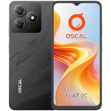 OSCAL Flat 2C Telephone Portable Android 14, 6Go+64Go/TF 2To, Écran 6.56" HD+ IPS, Octa Core, Batterie 5000mAh Smartphone Pas Cher, 13MP+8MP, Smartphone 4G Dual SIM/Face ID/GPS/2Ans De Garantie - Noir
