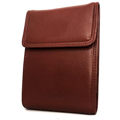 Charmoni - Etui Porte chéquier Longue Pliant Talon à Gauche - Protection Anti RFID - 3 Volets - 4 emplacements Carte crédit en Cuir Vachette (Cuir Collet Vache, Marron)