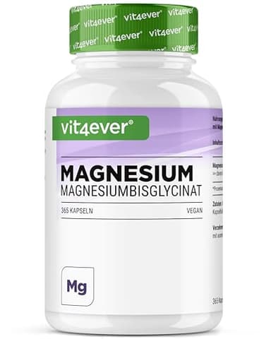 Bisglycinate de magnésium - 365 gélules - Premium : Magnésium chélaté - 155 mg de magnésium élémentaire par gélule - Vegan - Formule à haute dose