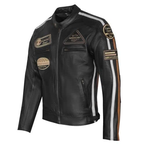 PRO FUTURE ASPIDEX Blouson moto en cuir pour homme, vintage, Custom & Café, de course, style Harley, Noir , XL