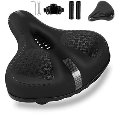 Selle Velo Confortable en Mousse à Mémoire De Rebond Surdimensionnée, Gel Ergonomique Creux Boule D'amortisseur à Double Ressort, Hommes Femmes Enfants 27 * 23cm