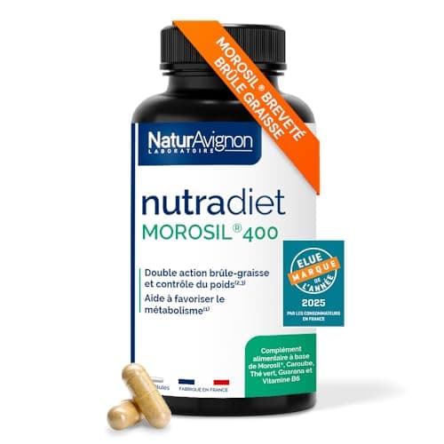 NaturAvignon Morosil 400 | Bruleur de graisse puissant | Perte de Poids Rapide et Efficace | Coupe faim | Morosil perte de poids, Guarana, Thé Vert, Caroube | 90 gélules minceur efficace