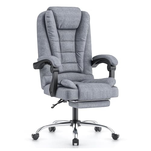 naspaluro Fauteuil de Bureau, Chaise Bureau avec Large Assise rembourrée, Siège Ergonomique Inclinable Hauteur Réglable, Roulette Silencieuse, avec Repose-Pieds, Gris