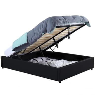 IDMarket - Lit Coffre Double Miami avec sommier 140 x 190 cm PVC Noir