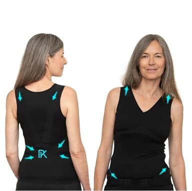 PERCKO - T-Shirt Discret pour Femme - Technologie Brevetée - Soulage le Mal de Dos - Sans Manches - Col V - Noir - Taille H2 P3