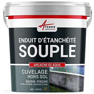 Étanchéité, bassin, citerne, béton, enduit, souple, pour ouvrage hors-sol ou fissuré, piscine, sous carrelage : Arcacim S2 aqua - 4 kg Gris Marron Proche - RAL 7013 - ARCANE INDUSTRIES