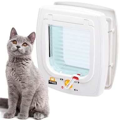 Ferplast Chatiere Magnetique, Porte pour Chats, Entrée et Sortie 4 Voies, Proctection contre les Courants d'air, Collier Chat avec aimant inclus, SWING 7 Chatière magnétique pour Chat, Blanc