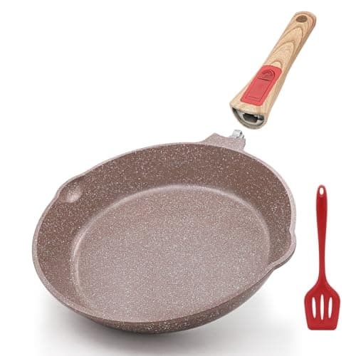AIKENBBKK Poêle à Frire Antiadhésive en Céramique 28 cm, Poêle en Céramique Saine avec Poignée Amovible, Four & Lave-Vaisselle, PFAS PFOA & PTFE Libre (Marron)